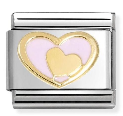 Love - Pink Heart in Heart Gold Charm