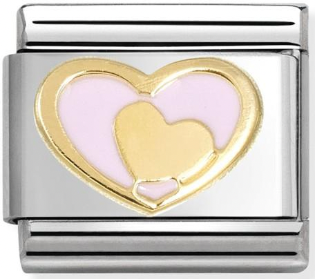 Love - Coloured Light Pink Heart in Heart Gold Charm
