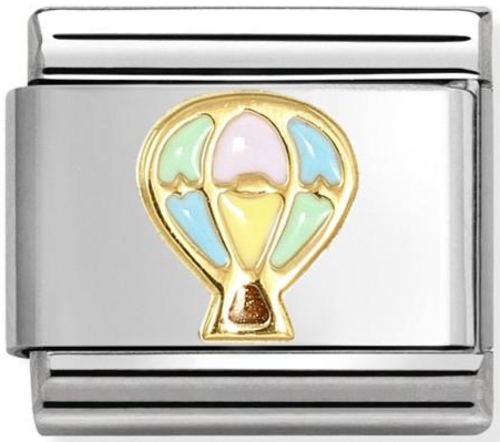 Transport - Pastel Multicolor Hot Air Balloon Gold Charm