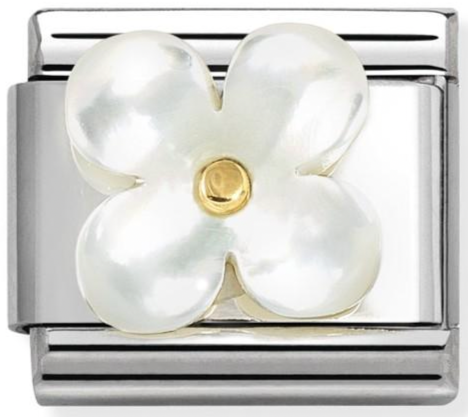 Nature - White Mother of Pearl Flower Gold Charm