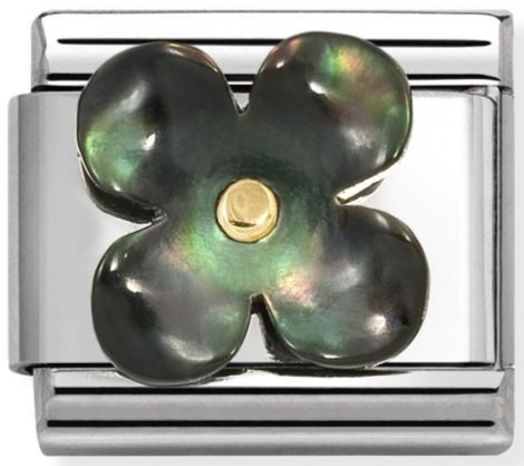 Nature - Black Mother of Pearl Flower Gold Charm