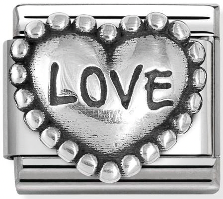 Love - Love with Beaded Dots Hearts Oxidised Silver Charm