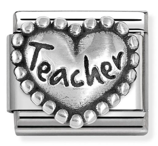 Occupation - Heart with Dots Teacher Silver Oxidised Charm
