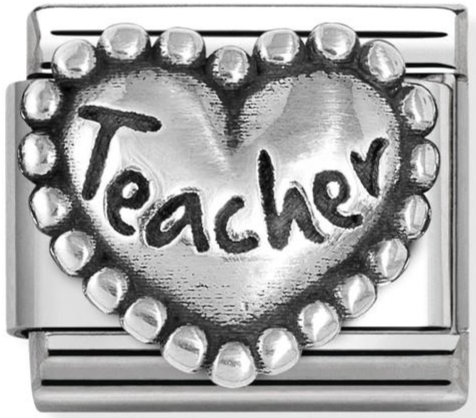 Occupation - Teacher with Beaded Dots Heart Oxidised Silver Charm