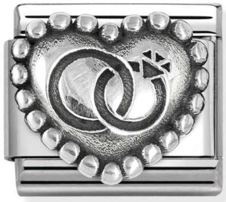 Family - Wedding Rings Heart with Dots Oxidised Silver Charm