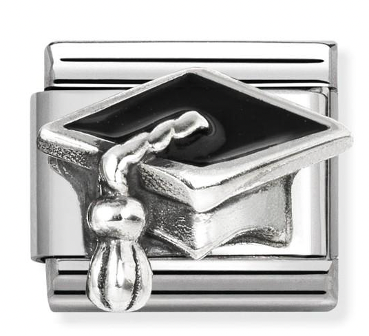 Occassion - Black Graduation Hat Silver Charm