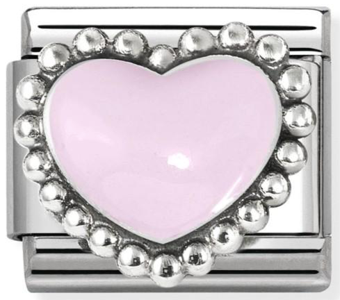 Love - Raised Pastel Pink with Beaded Dots Heart Silver Charm