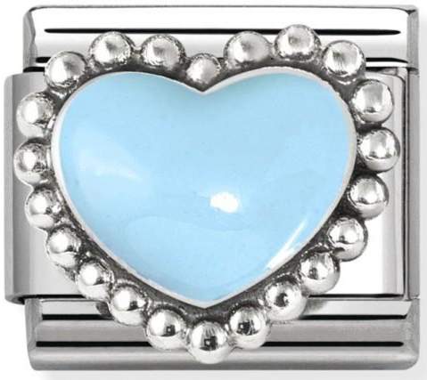 Love - Raised Pastel Blue with Beaded Dots Heart Silver Charm