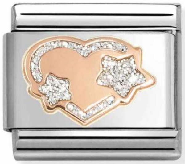 Love - Glitter Heart & Stars Rosegold Charm