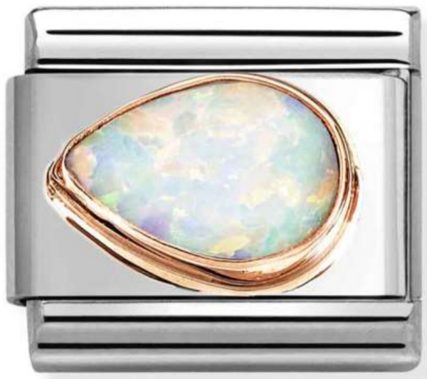 Gemstone - White Opal Left Drop Rosegold Charm