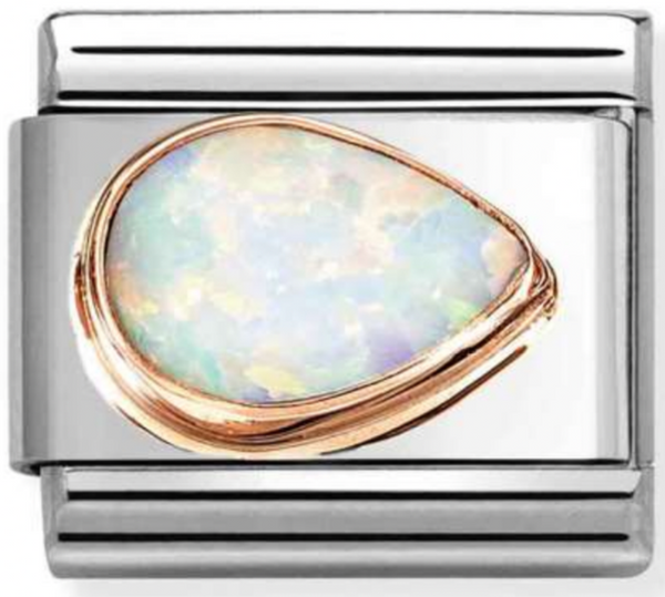 Gemstones - White Opal Right Drop Faceted Rosegold Charm