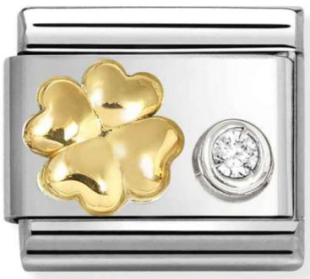 Good Luck - Four Leaf Clover with CZ Gold Charm