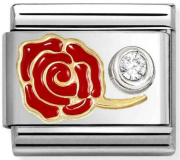 Nature - Red Rose with CZ Gold Charm