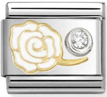 Nature - White Rose with CZ Gold Charm