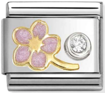 Nature - Pink Myosotis Forget Me Not with CZ Gold Charm