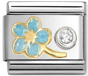 Nature - Blue Myosotis Forget Me Not with CZ Gold Charm