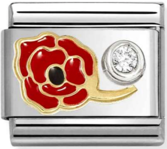 Nature - Red Poppy with CZ Gold Charm