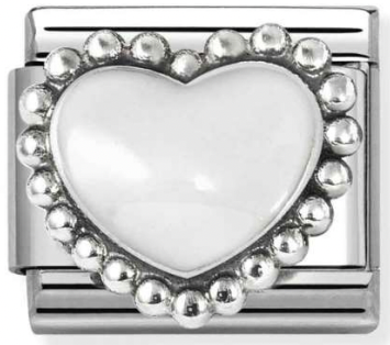 Love - Raised White with Dots Beaded Heart Silver Charm