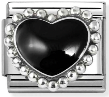 Love - Raised Black with Dots Beaded Heart Silver Charm