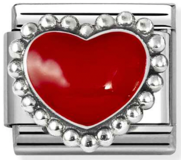 Love - Raised Red with Dots Beaded Heart Silver Charm