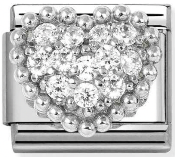 Love - Raised Rich White CZ Heart with Beaded Dots Silver Charm