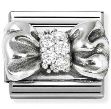 Symbol - Raised Bow with White CZ Silver Charm