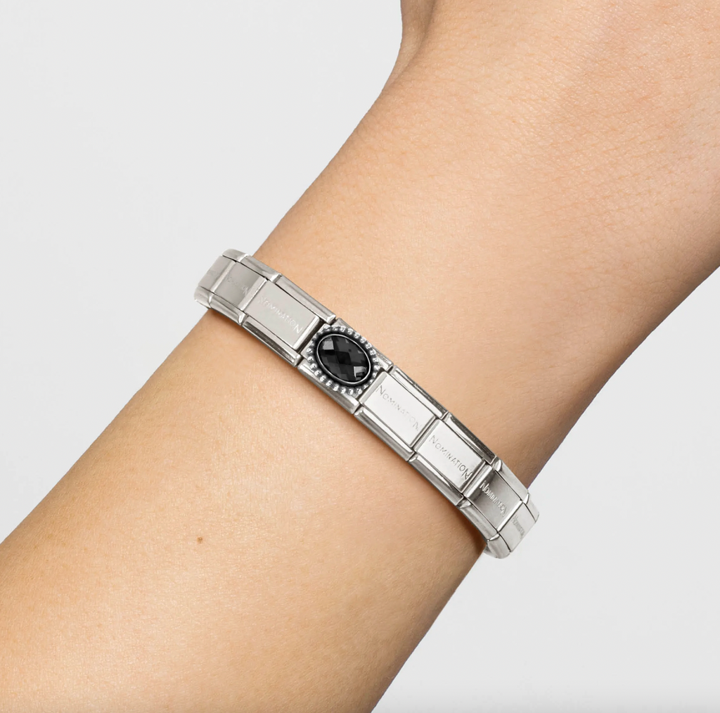 Gemstones - Oval Black Faceted CZ Oxidised Silver Charm
