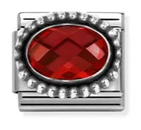 Gemstones - Oval Red Faceted CZ with Beaded Oxidised Silver Charm