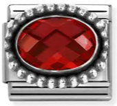 Gemstones - Oval Red Faceted CZ Oxidised Silver Charm