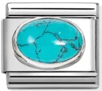 Hard Stone - Oval Turquoise Stone Silver Charm