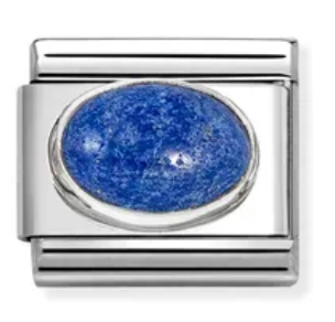Hard Stone - Oval Lapis Lazuli Stone Silver Charm