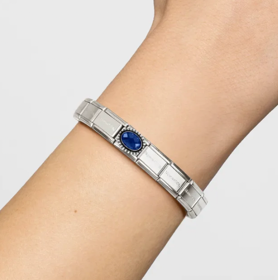 Gemstones - Oval Blue Faceted CZ Oxidised Silver Charm