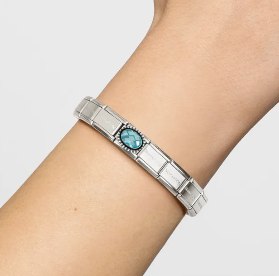 Gemstones - Oval Light Blue Faceted CZ Oxidised Silver Charm