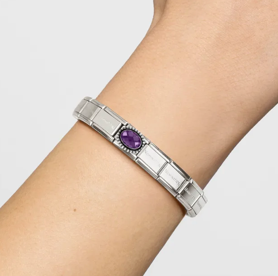 Gemstones - Oval Violet Faceted CZ Oxidised Silver Charm