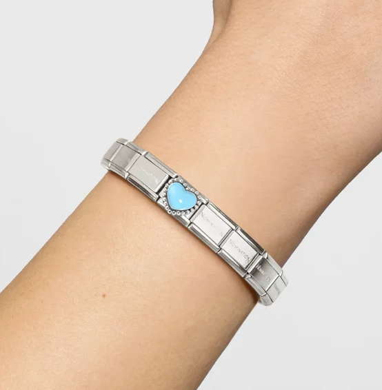 Love - Raised Pastel Blue with Beaded Dots Heart Silver Charm