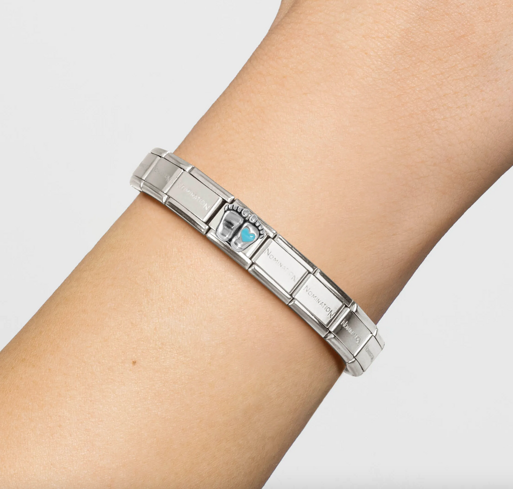 Baby - Blue Heart Foot Silver Charm