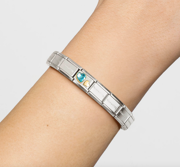 Love - Light Blue CZ & Heart Gold Charm