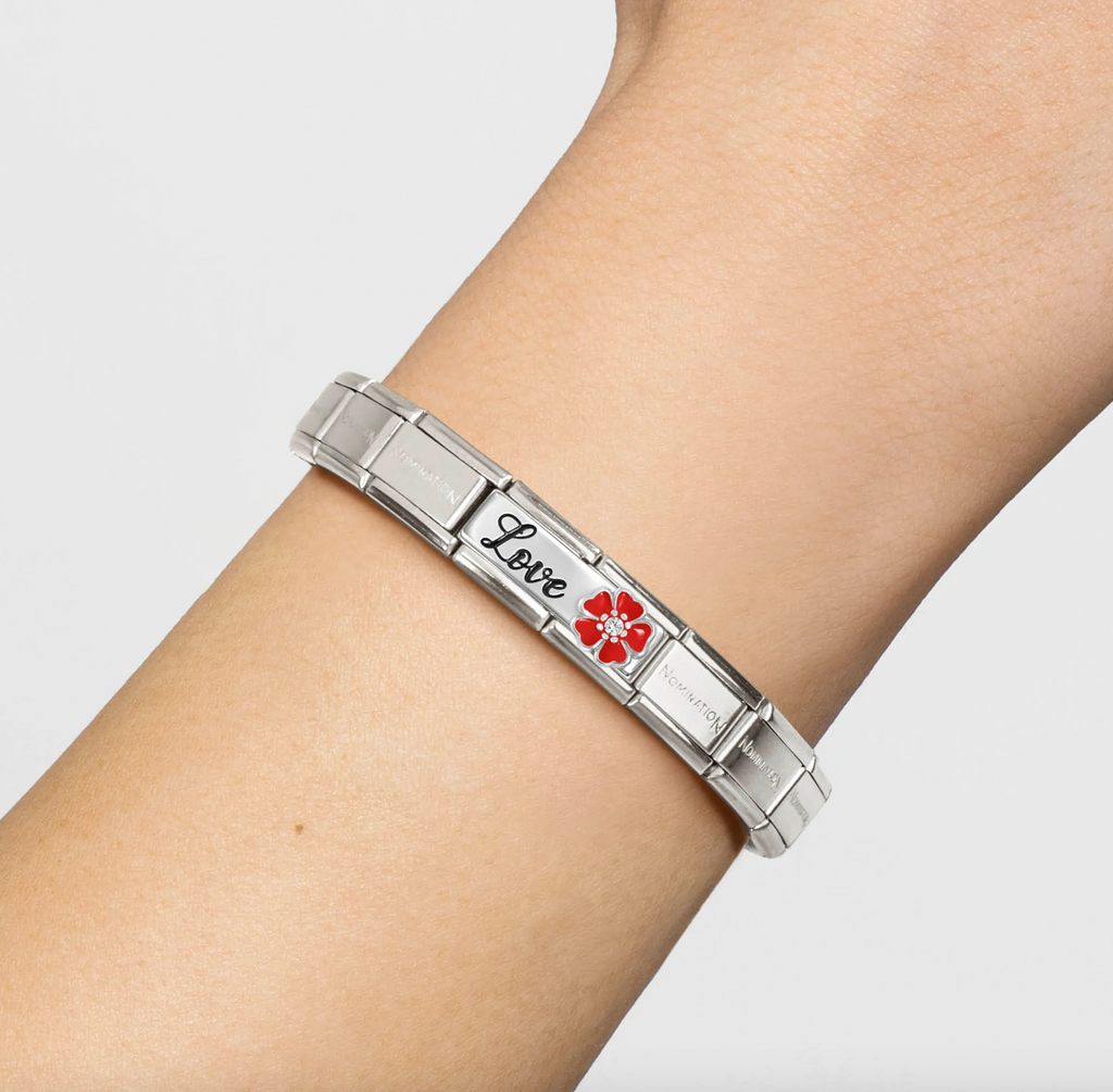 Double Links - Love with Flower Silver Charm