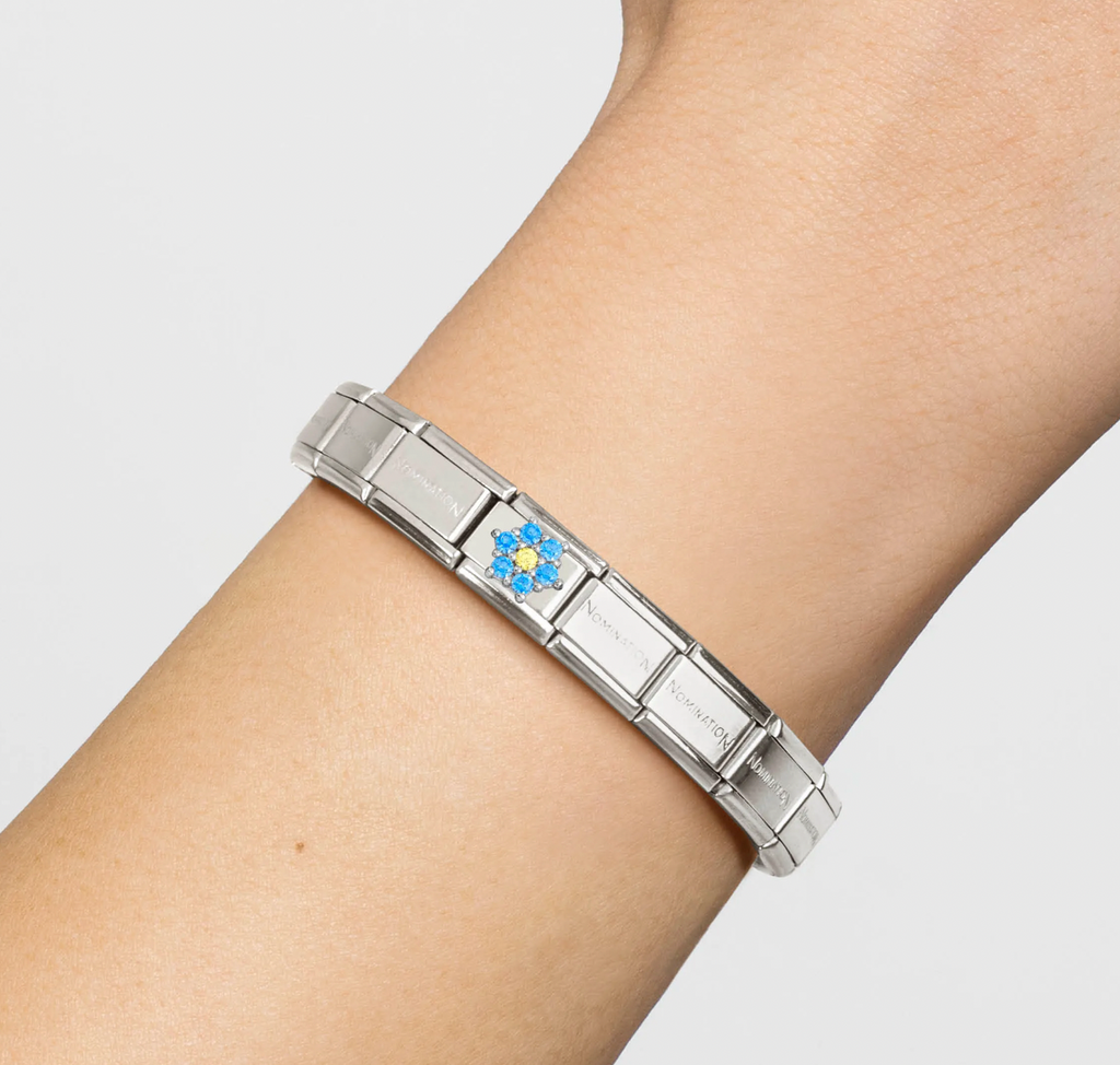 Nature - Light Blue & Yellow CZ Flower Silver Charm