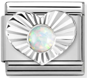 Gemstones - October Birthstone (White Opal) in Heart Silver Charm