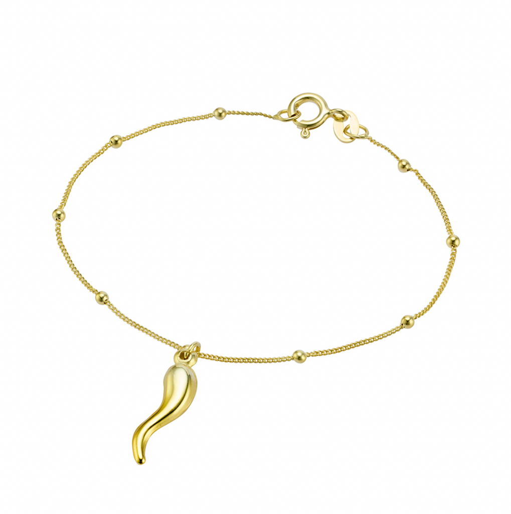 Bracelet -  Curb Satellite with Cornicello Horn Charm