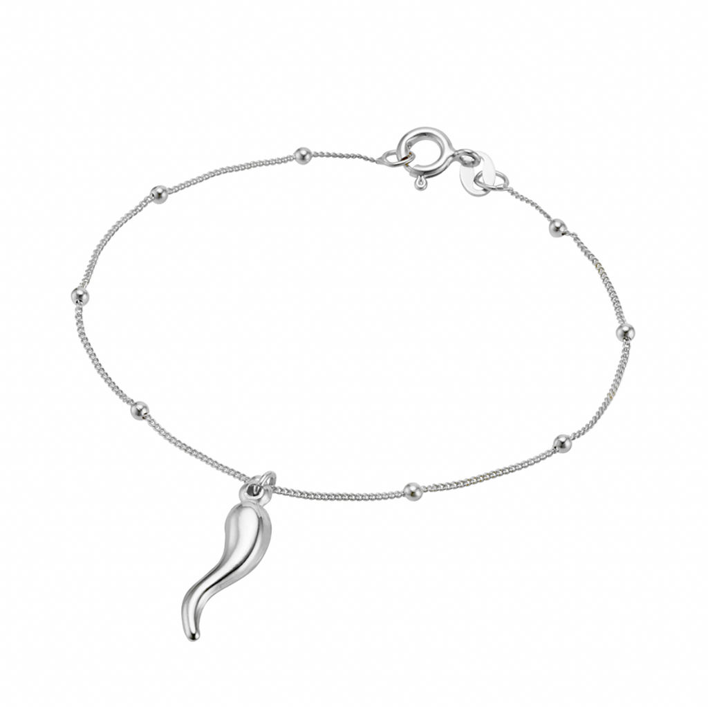 Bracelet -  Curb Satellite with Cornicello Chilli Horn Charm