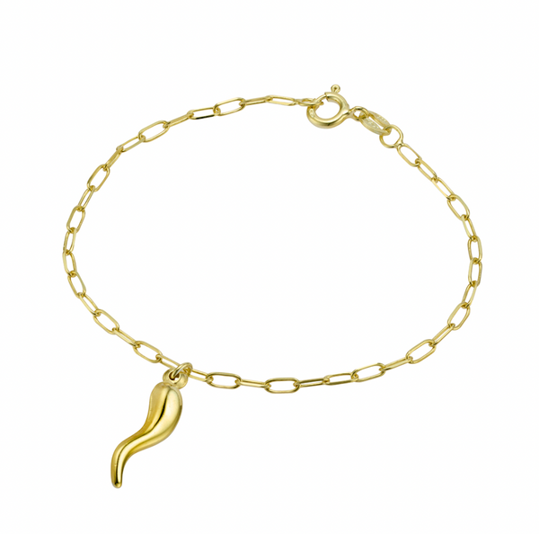 Bracelet -  Petite Paperclip Link with Cornicello Horn Charm