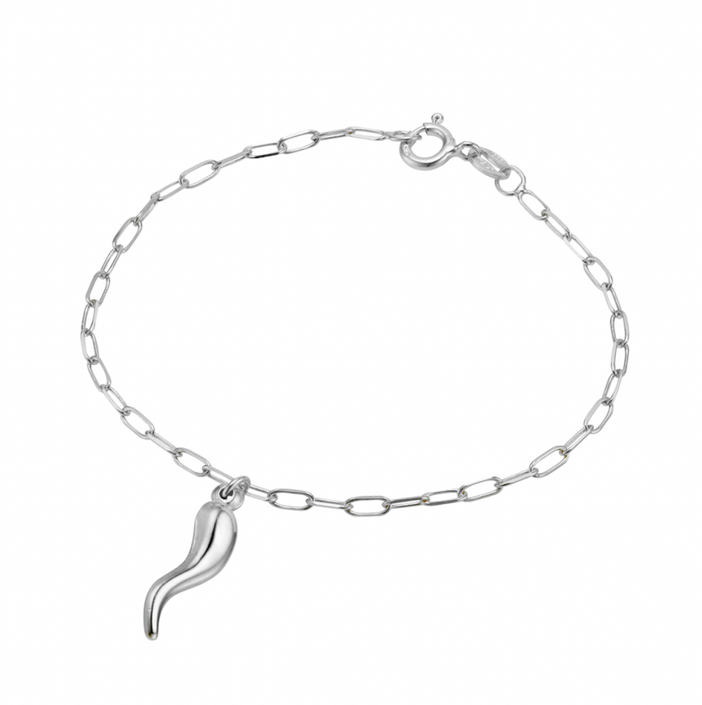 Bracelet -  Petite Paperclip Link with Cornicello Chilli Horn Charm