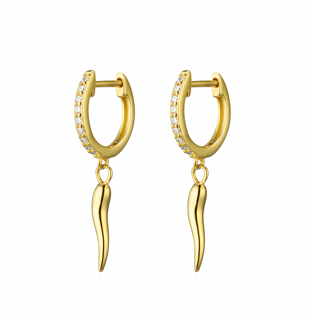 Earring -  CZ Huggies with Cornicello Horn Charm