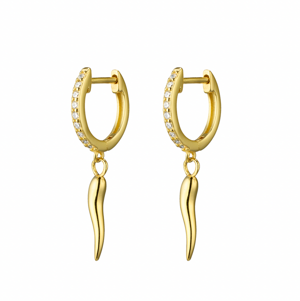 Earring -  CZ Huggies with Cornicello Horn Charm