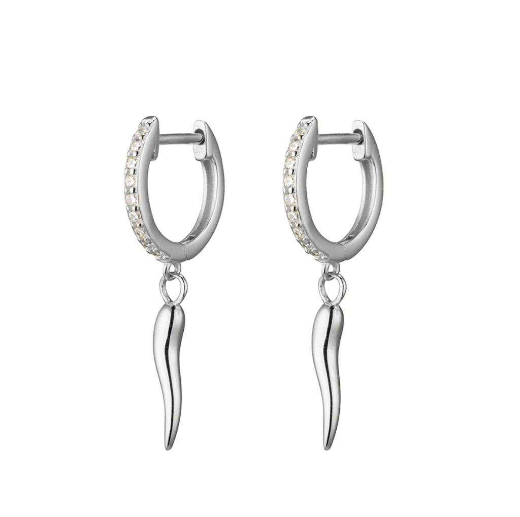 Earring -  CZ Huggies with Cornicello Horn Charm