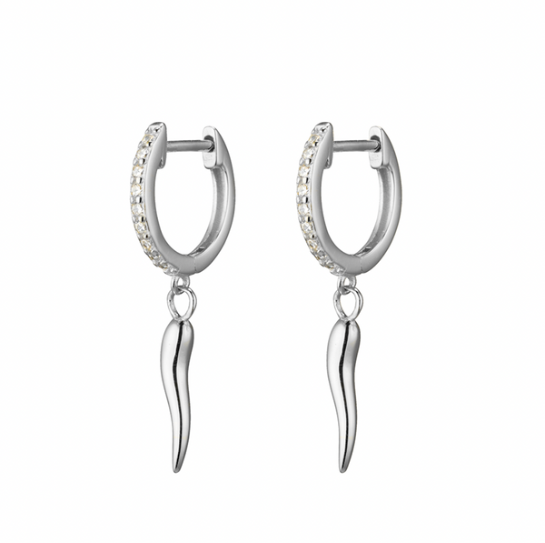 Earring -  CZ Huggies with Cornicello Chili Horn Charm