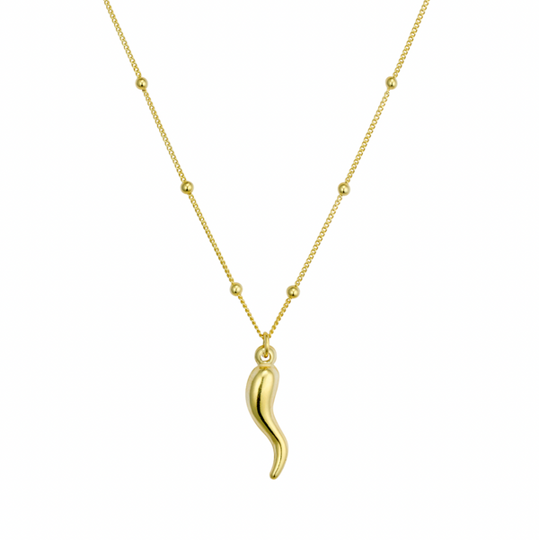 Necklace -  Curb Satellite Chain w/ Cornicello Horn Pendant