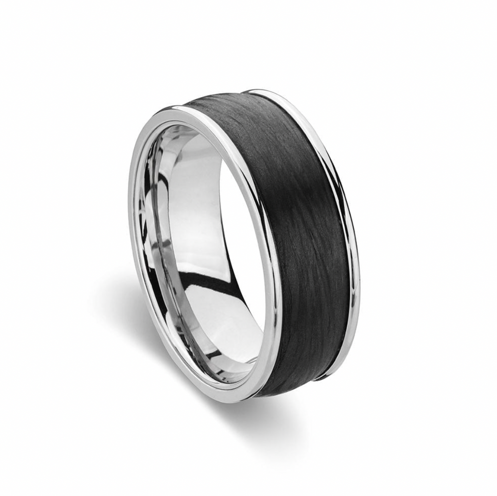 Men Rings - Blaze Ore Stainless Steel Men's Black Carbon Fibre Inlay Detail Ring